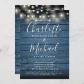 青い木素朴の文字列ライトスクリプト婚約 招待状 (正面/裏面)