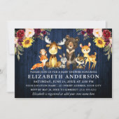 青い木素朴の花ウッドランド動物のシャワー 招待状 (正面)