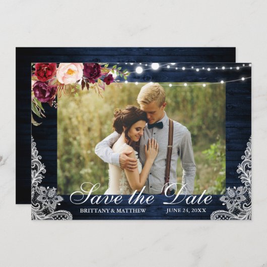 青い木素朴材フローラライトレース写真 セーブザデート (正面/裏面)