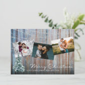 青い木素朴材3写真メリークリスマスと木 招待状 (スタンド正面)