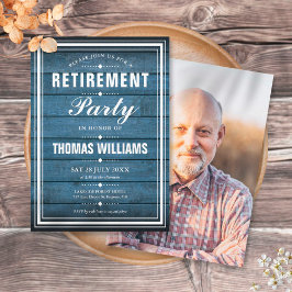 青い木素朴板の写真の退職パーティー 招待状