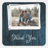 青い木製の写真ありがとうシール スクエアシール (正面)