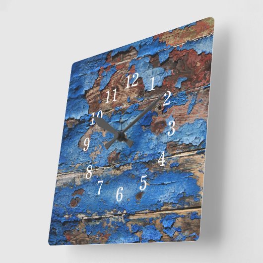 青い木製壁時計 スクエア壁時計 (傾斜)