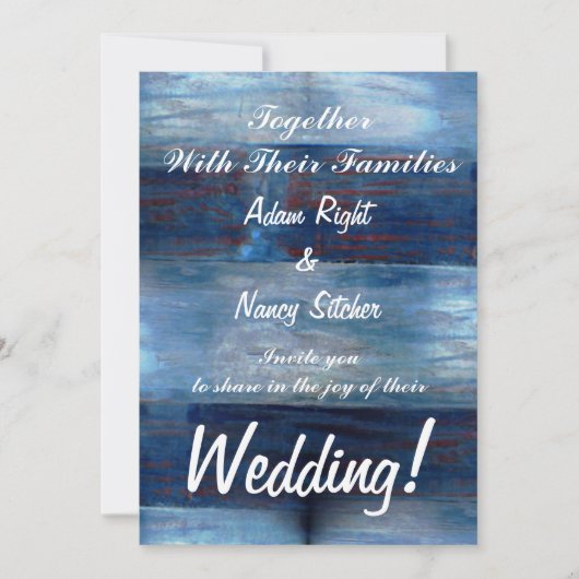 青い木、素朴な結婚式 招待状 (正面)