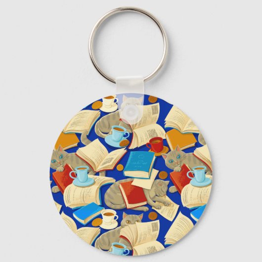 青い本と猫 キーホルダー (正面)
