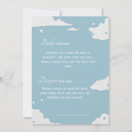 青い本と男の赤ちゃんの赤ちゃんシャワー 招待状 (正面)