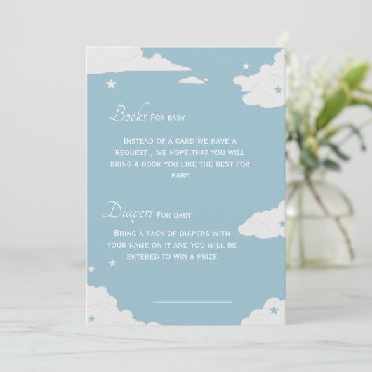 青い本と男の赤ちゃんの赤ちゃんシャワー 招待状 (スタンド正面)