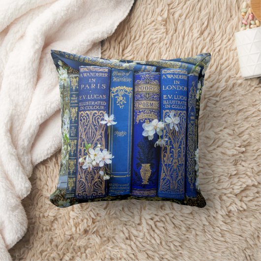 青い本と花 クッション (ブランケット)