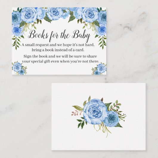 青い本の赤ちゃんシャワー挿入カードを持ってくる プレイスカード (正面/裏面)