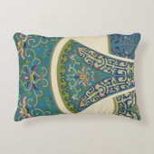 青い東洋のデザインと笑顔の顔 アクセントクッション (正面)