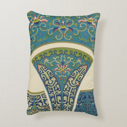 青い東洋のデザインと笑顔の顔 アクセントクッション (裏面(縦))