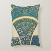 青い東洋のデザインと笑顔の顔 アクセントクッション (正面(垂直))