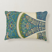 青い東洋のデザインと笑顔の顔 アクセントクッション (裏面)