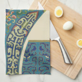 青い東洋のデザインと笑顔の顔 キッチンタオル (四つ折り)