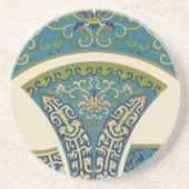 青い東洋のデザインと笑顔の顔 コースター (正面)