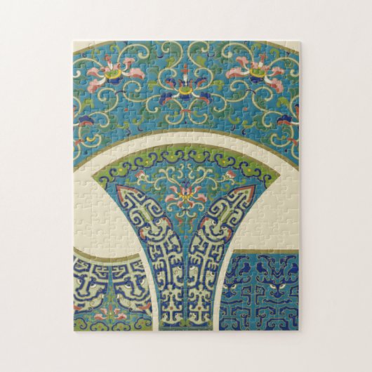 青い東洋のデザインと笑顔の顔 ジグソーパズル (縦)