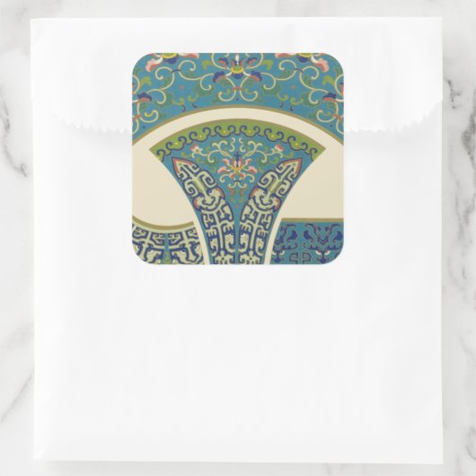 青い東洋のデザインと笑顔の顔 スクエアシール (バッグ)