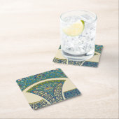 青い東洋のデザインと笑顔の顔 スクエアペーパーコースター (インサイチュ)