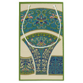 青い東洋のデザインと笑顔の顔 スモールペーパーバッグ (裏面)