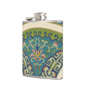 青い東洋のデザインと笑顔の顔 フラスク (左)