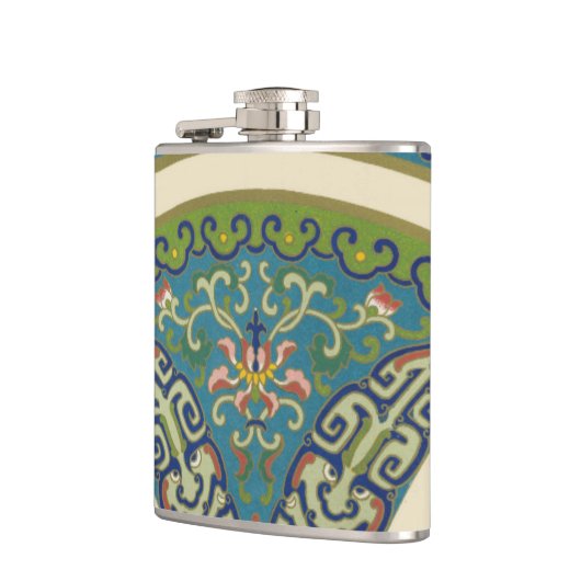 青い東洋のデザインと笑顔の顔 フラスク (左)