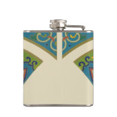 青い東洋のデザインと笑顔の顔 フラスク (裏面)