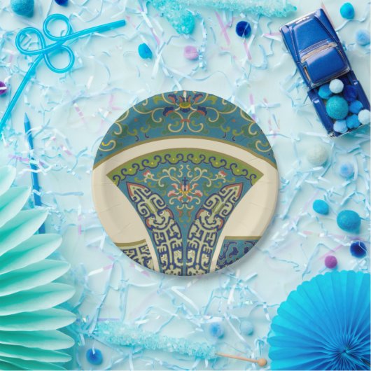 青い東洋のデザインと笑顔の顔 ペーパープレート (パーティー)