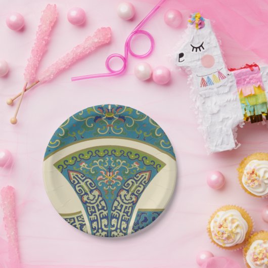 青い東洋のデザインと笑顔の顔 ペーパープレート (パーティー)