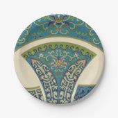 青い東洋のデザインと笑顔の顔 ペーパープレート (正面)