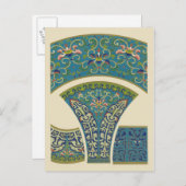 青い東洋のデザインと笑顔の顔 ポストカード (正面/裏面)