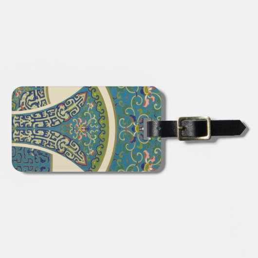 青い東洋のデザインと笑顔の顔 ラゲッジタグ (正面横)