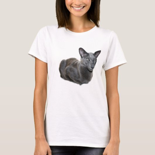 青い東洋のShorthair猫のTシャツ Tシャツ (正面)