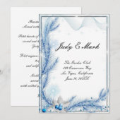 青い松の冬のクリスマスウェディングメニューカード 招待状 (正面/裏面)