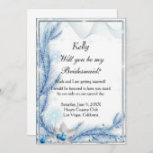 青い松の冬のクリスマスウェディング ブライズメイドカード 招待状 (正面/裏面)