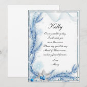 青い松の冬のクリスマスウェディング メイド・オブ・オナー 招待状 (正面/裏面)