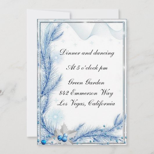 青い松の冬のクリスマス結婚式の受付カード 招待状 (正面)