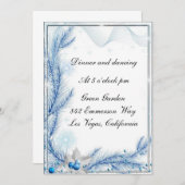 青い松の冬のクリスマス結婚式の受付カード 招待状 (正面/裏面)