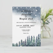 青い松の木が青い冬の結婚式のカード 招待状 (スタンド正面)