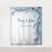 青い松の木の冬のクリスマスウェディングフォトバックドロップ タペストリー (正面)