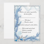 青い松の木の冬のクリスマスウェディング返信カード 招待状 (正面/裏面)