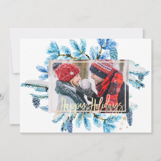 青い松の木の枝の写真メリークリスマス (正面)