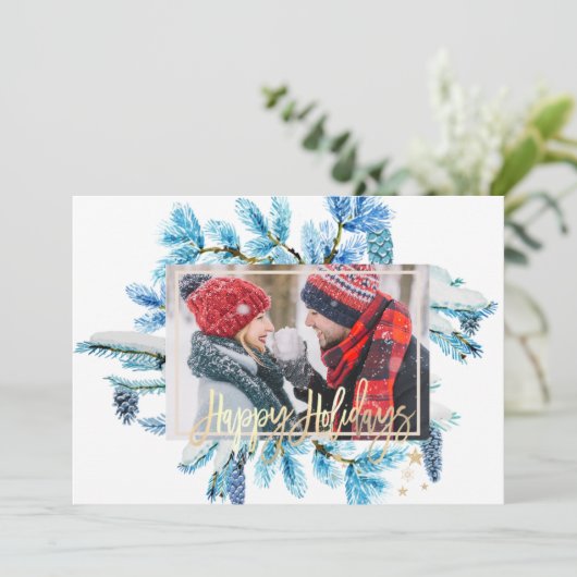 青い松の木の枝の写真メリークリスマス (スタンド正面)