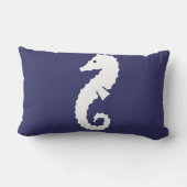 青い枕に白い海馬 ランバークッション (裏面)