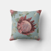青い枕に緑とピンクフランスののプロテア クッション (裏面)