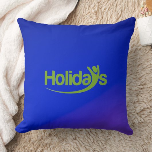 青い枕に緑の"Holidays"の文字 クッション (ブランケット)