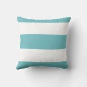 青い枕の上の白いティール(緑がかった色) クッション (裏面)