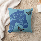 青い枕の渦巻の馬 クッション (ブランケット)