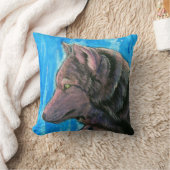 青い枕の黒いファンタジーのオオカミ クッション (ブランケット)