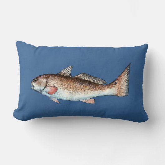 青い枕のRedfish ランバークッション (正面)