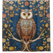 青い枝の上にフクロウの秋の背景アールヌーボー シャワーカーテン (正面)